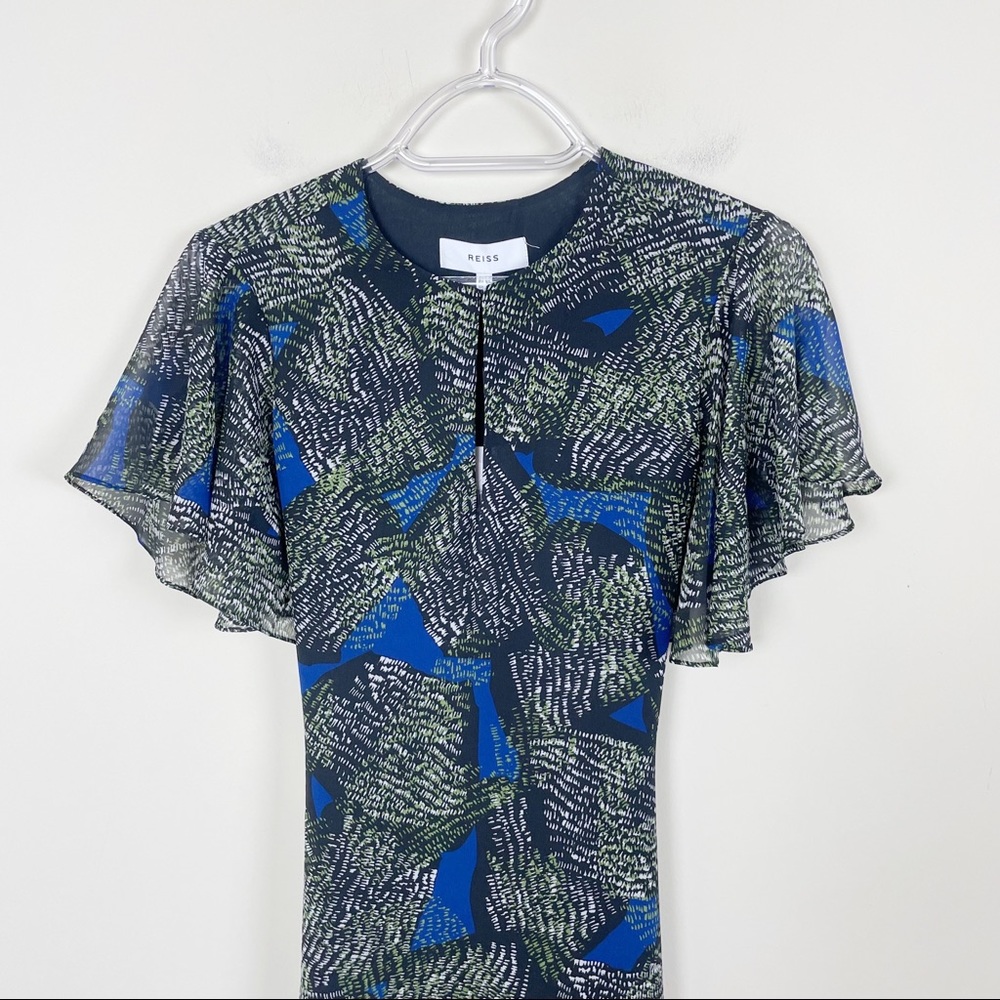 REISS Sophie Chiffon Mini Dress Green Jungle Print Green  Size 0 - Picture 3 of 12
